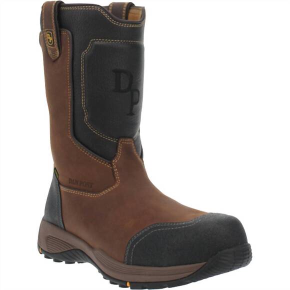NEW DAN POST. men's composite toe round toe slip on closeout boots in brown
